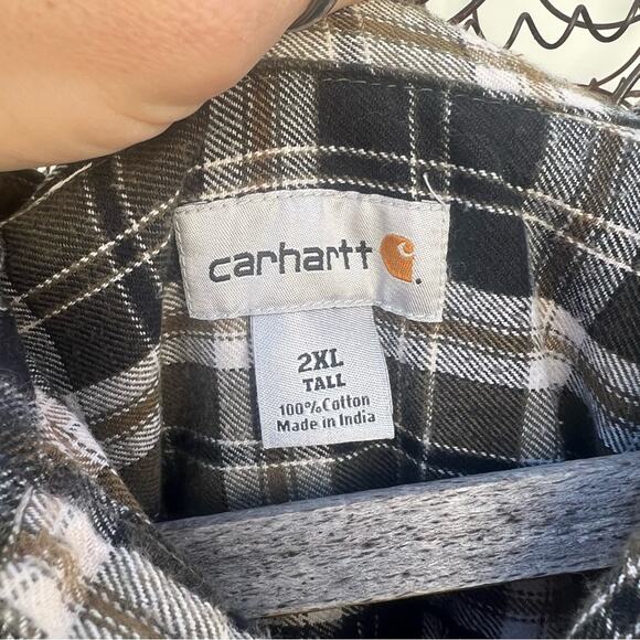 Carhartt green gray plaid flannel long sleeve flannel button down shirt 2XL TALL - Picture 5 of 5